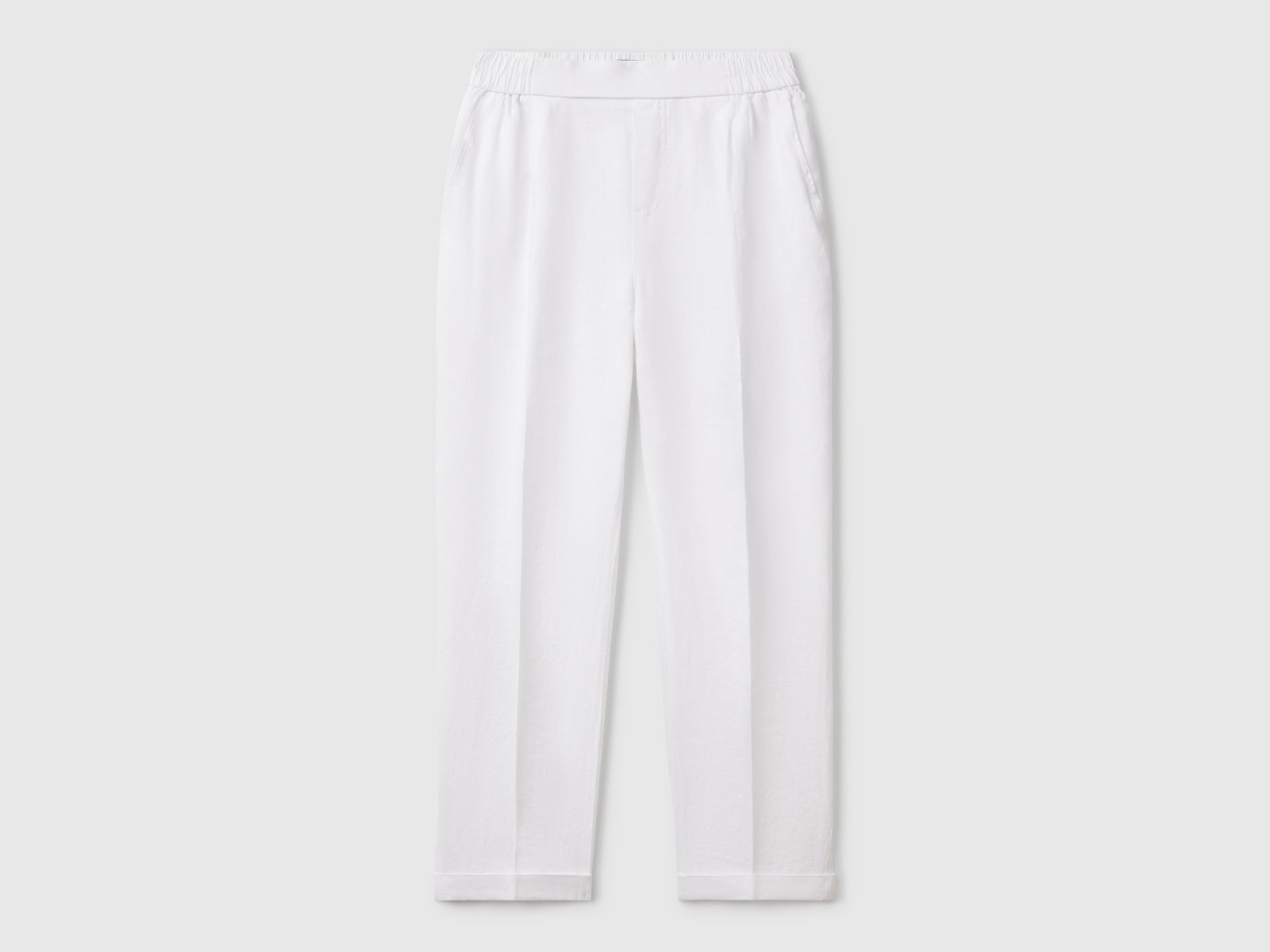Pantaloni cropped in 100% lino da donna bianco | Benetton Outlet