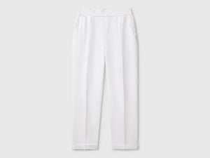 Pantaloni cropped in 100% lino