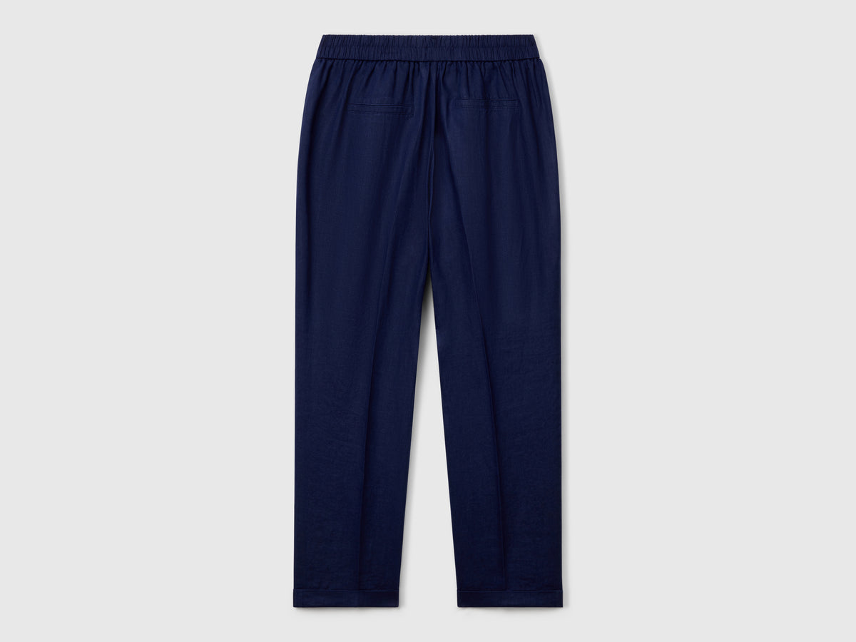 Pantaloni cropped in 100% lino