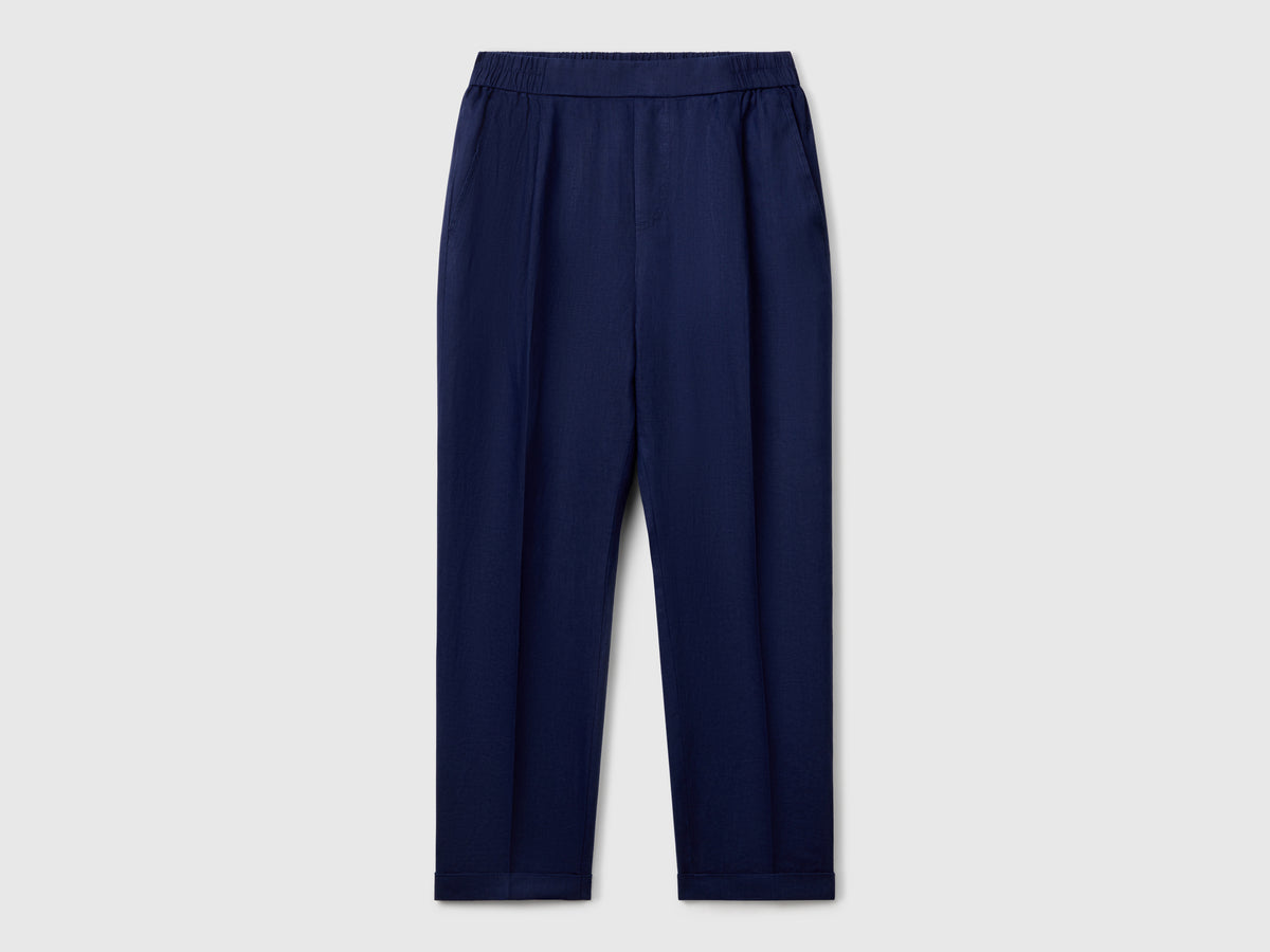 Pantaloni cropped in 100% lino