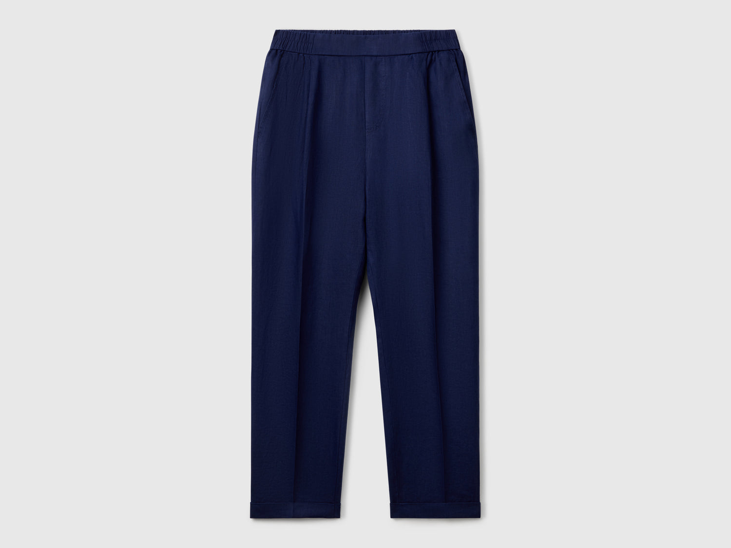 Pantaloni cropped in 100% lino da donna blu scuro | Benetton Outlet