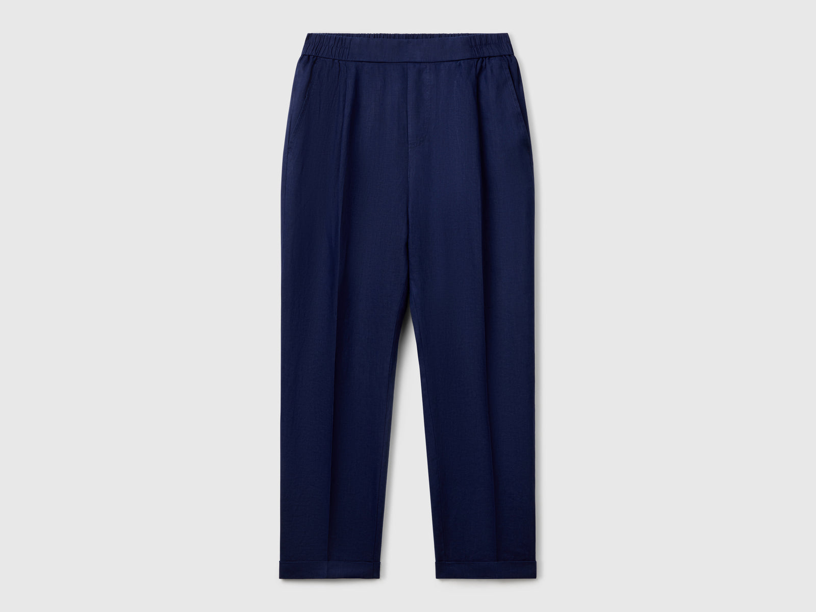 Pantaloni cropped in 100% lino da donna blu scuro | Benetton Outlet