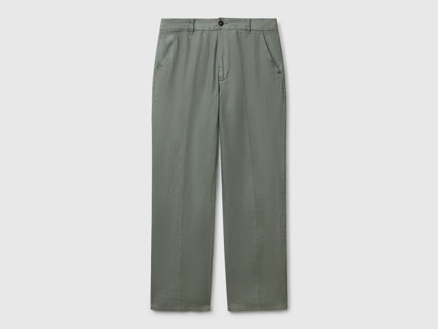 Chino in puro lino da uomo verde militare | Benetton Outlet