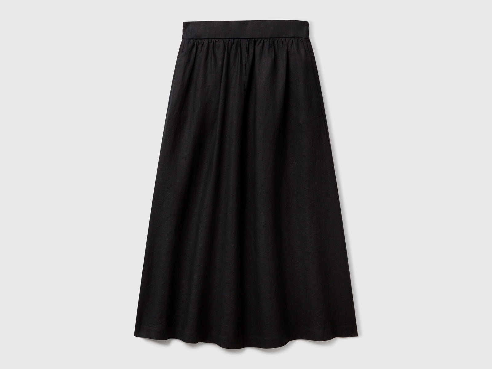 Gonna lunga in puro lino da donna nero | Benetton Outlet