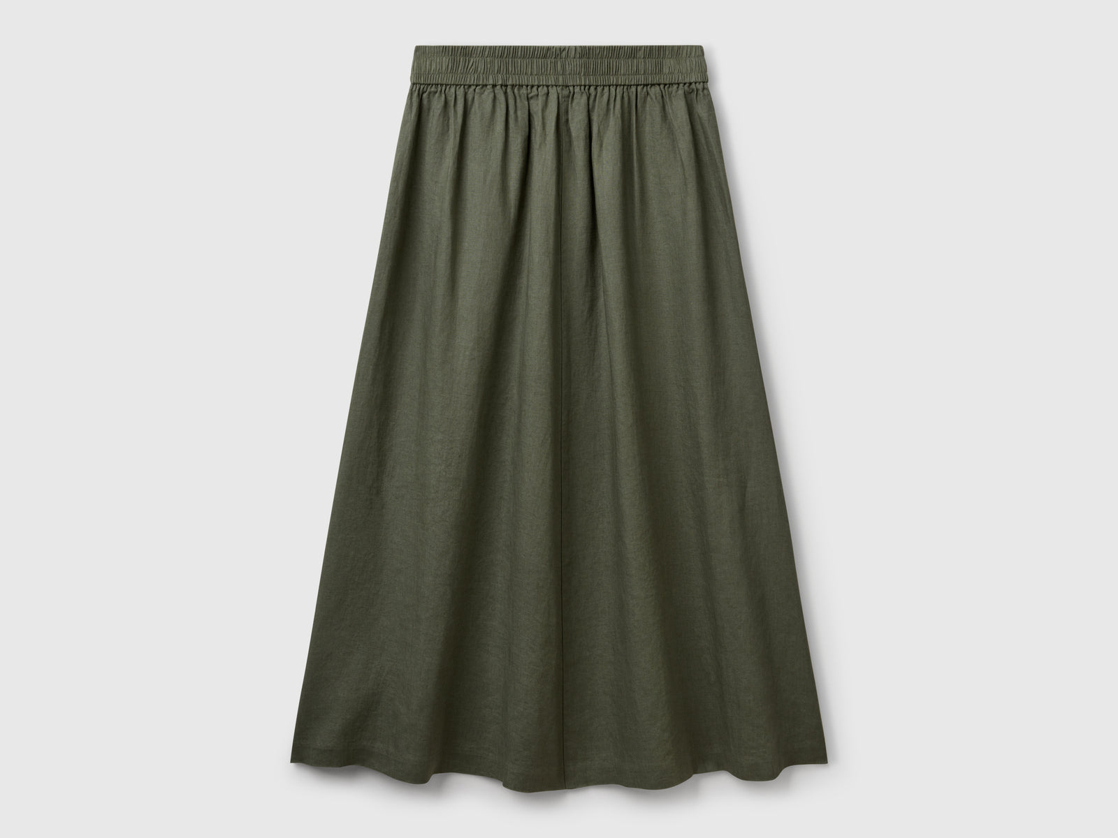 Gonna lunga in puro lino da donna verde militare 2 | Benetton Outlet