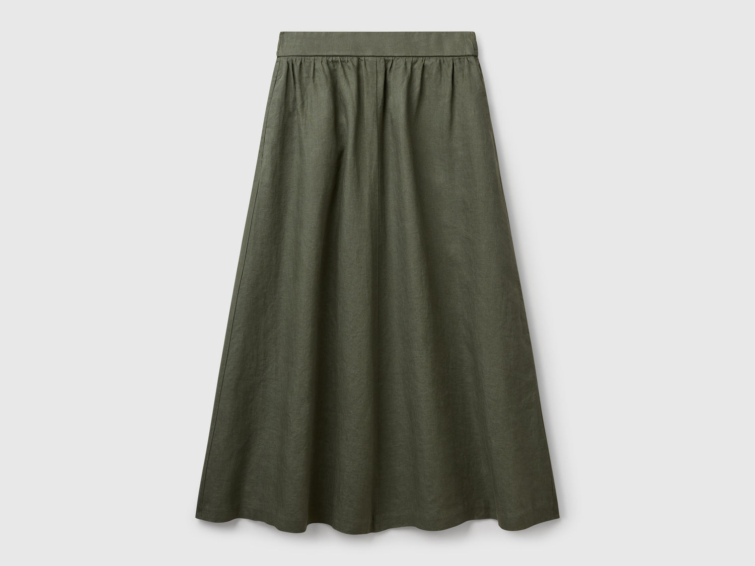 Gonna lunga in puro lino da donna verde militare | Benetton Outlet