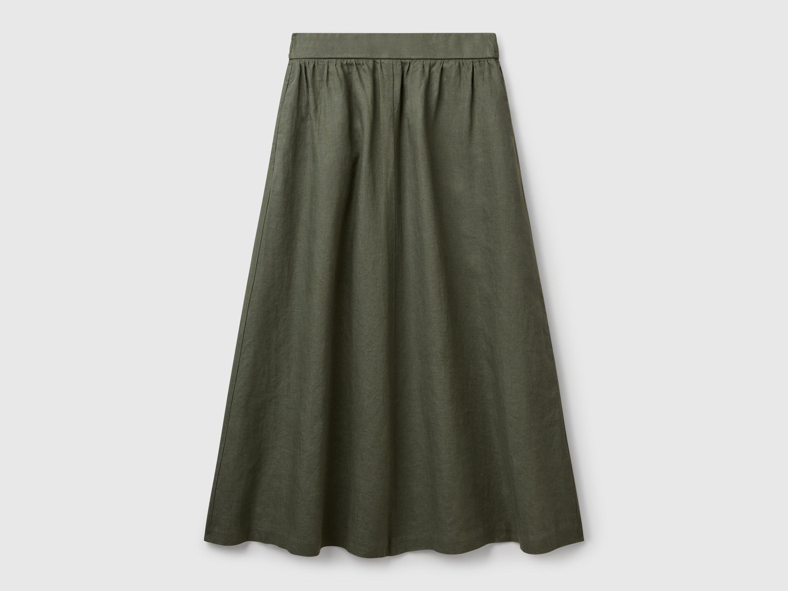 Gonna lunga in puro lino da donna verde militare | Benetton Outlet