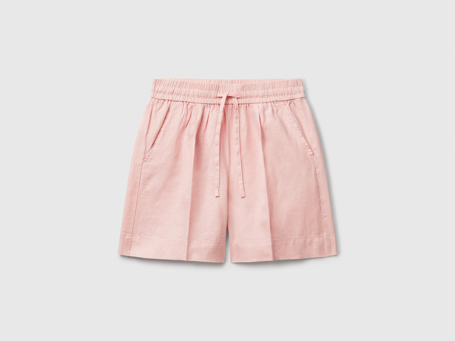 Shorts in puro lino con coulisse da donna rosa tenue | Benetton Outlet