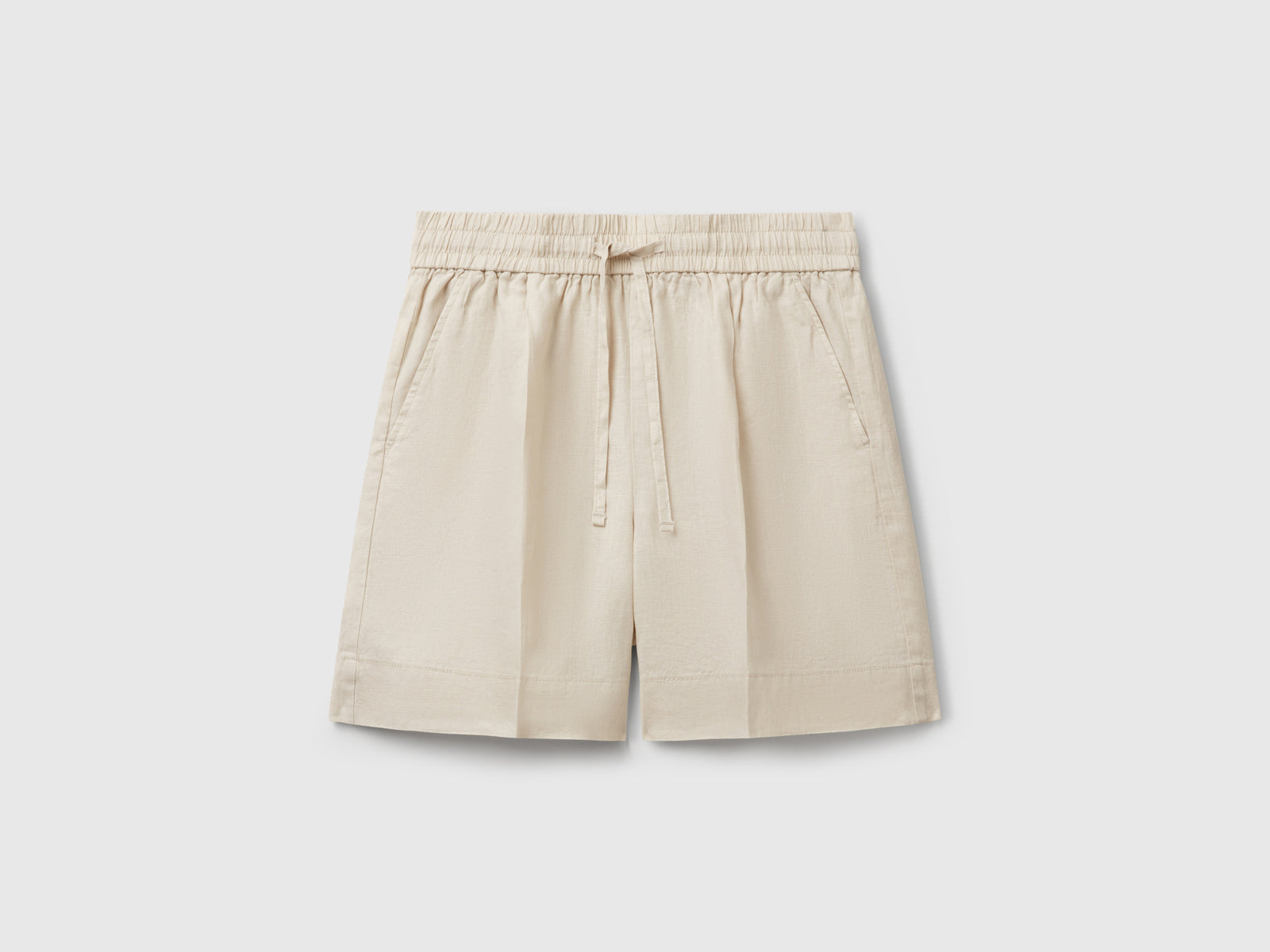 Shorts in puro lino con coulisse da donna beige | Benetton Outlet