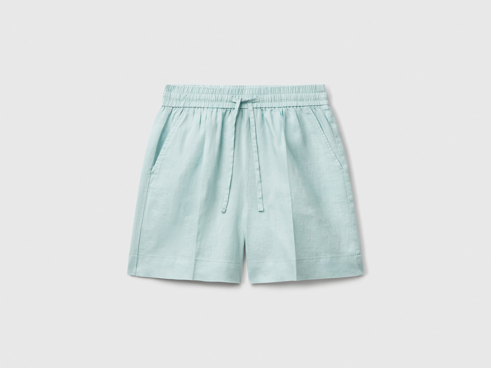 Shorts in puro lino con coulisse da donna verde acqua | Benetton Outlet