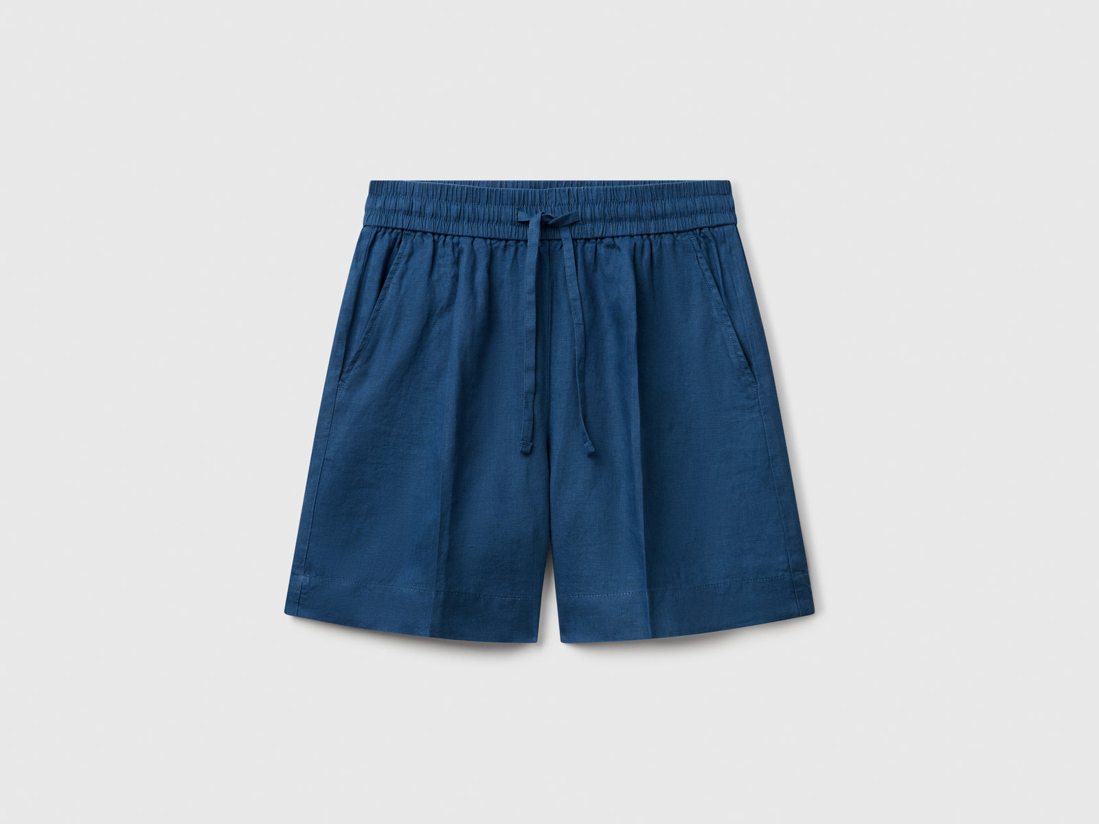 Shorts in puro lino con coulisse da donna avio | Benetton Outlet