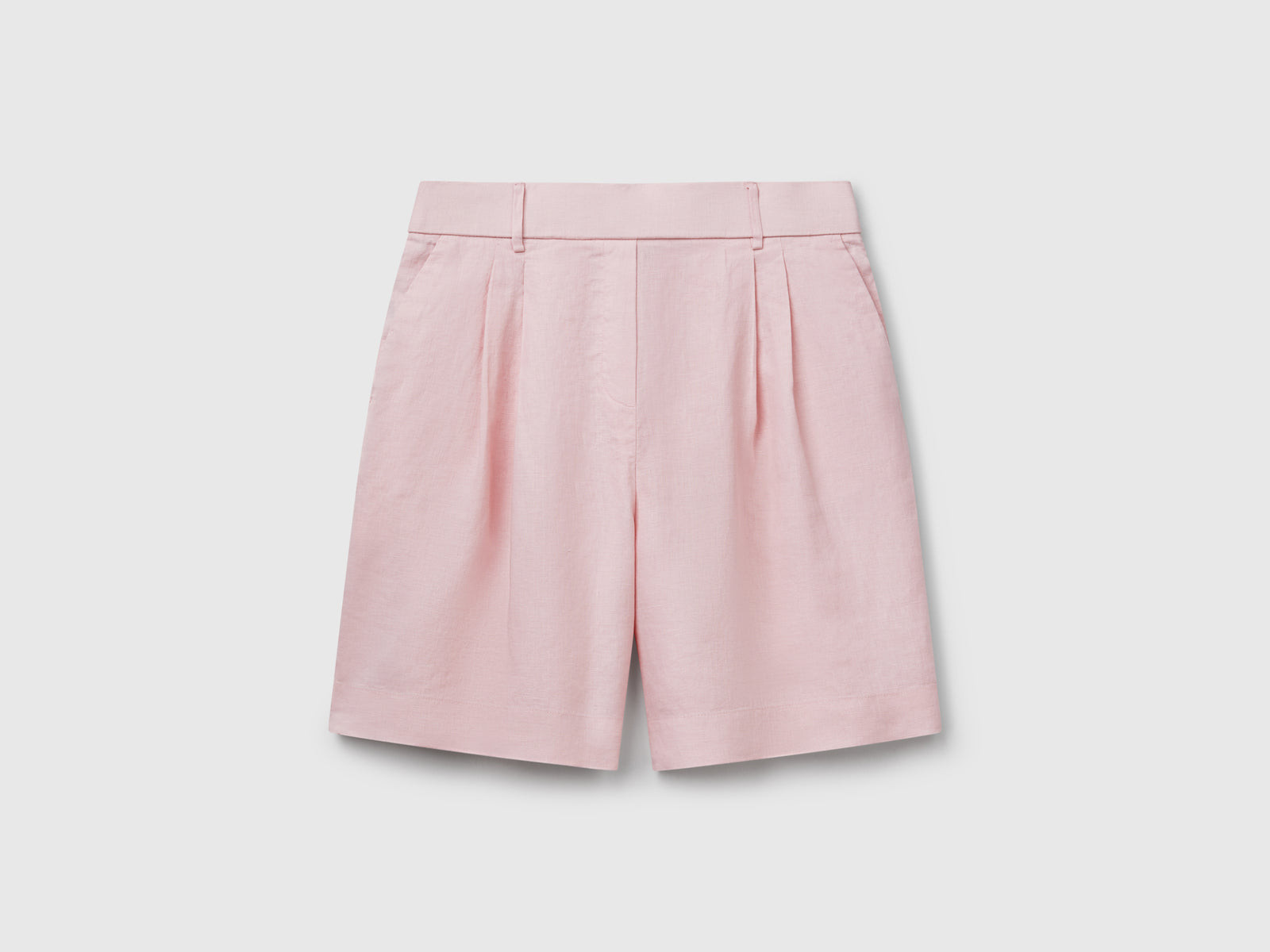 Bermuda 100% lino da donna rosa tenue | Benetton Outlet