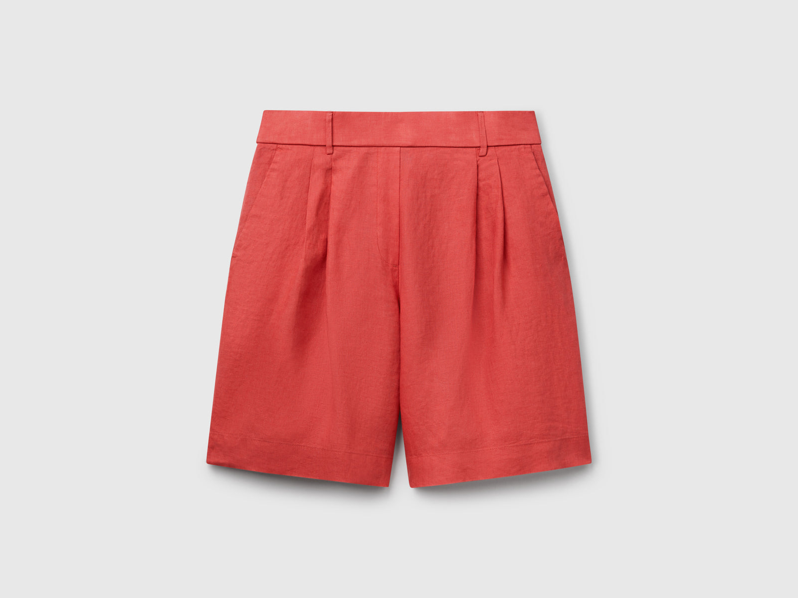 Bermuda 100% lino da donna rosso mattone | Benetton Outlet
