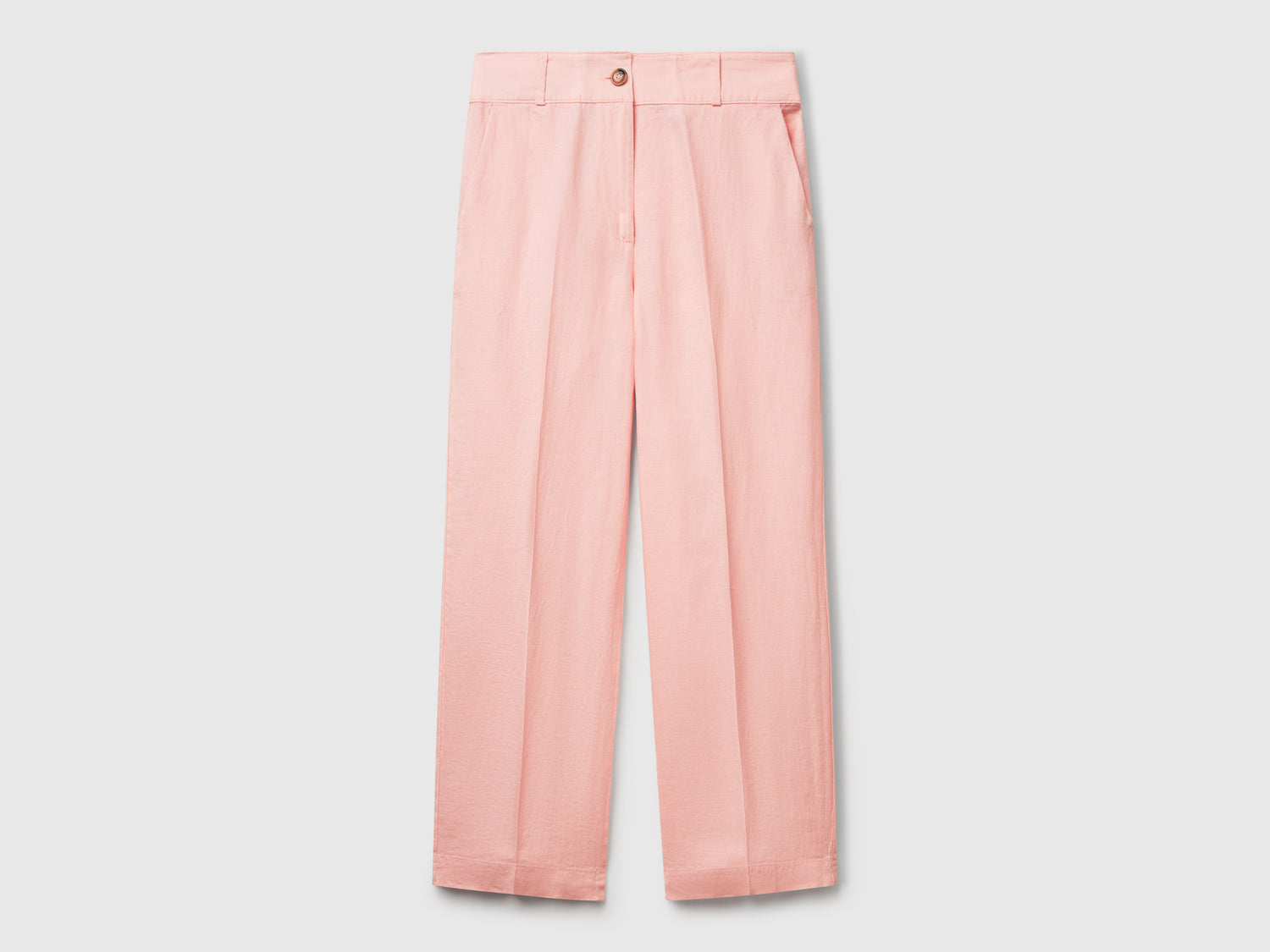 Straight trousers in pure linen da donna rosa tenue | Benetton Outlet