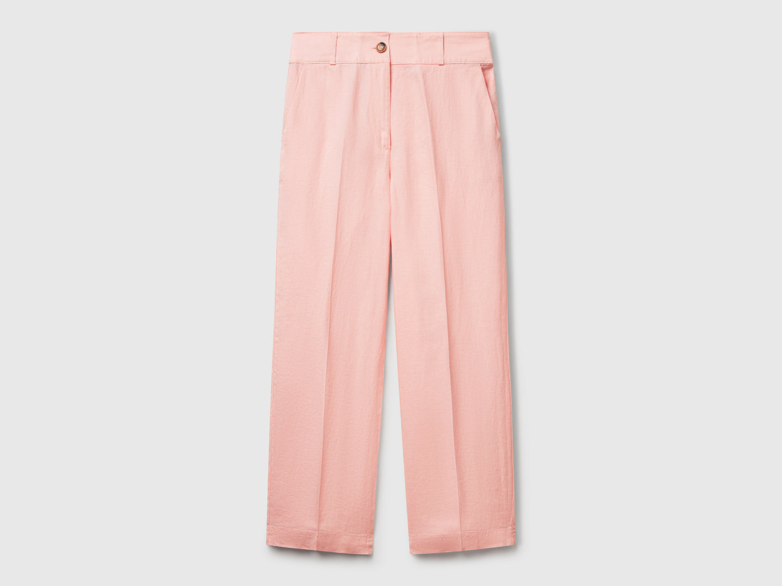 Straight trousers in pure linen da donna rosa tenue | Benetton Outlet