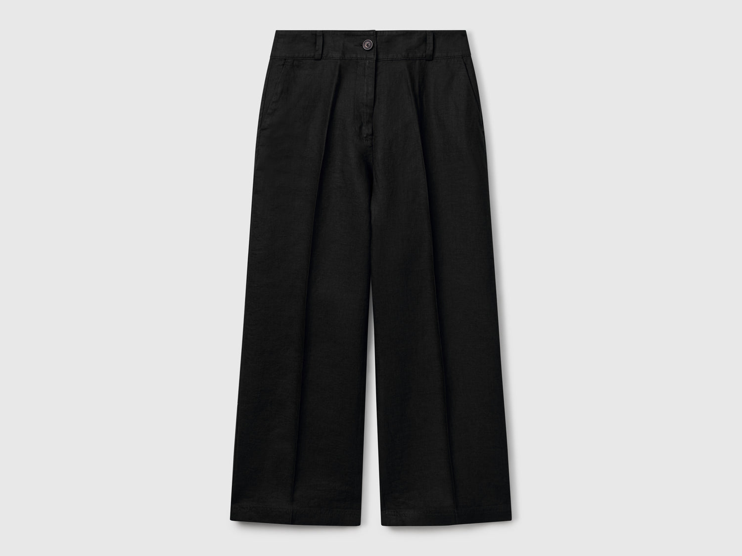 Pantaloni dritti in puro lino da donna nero | Benetton Outlet