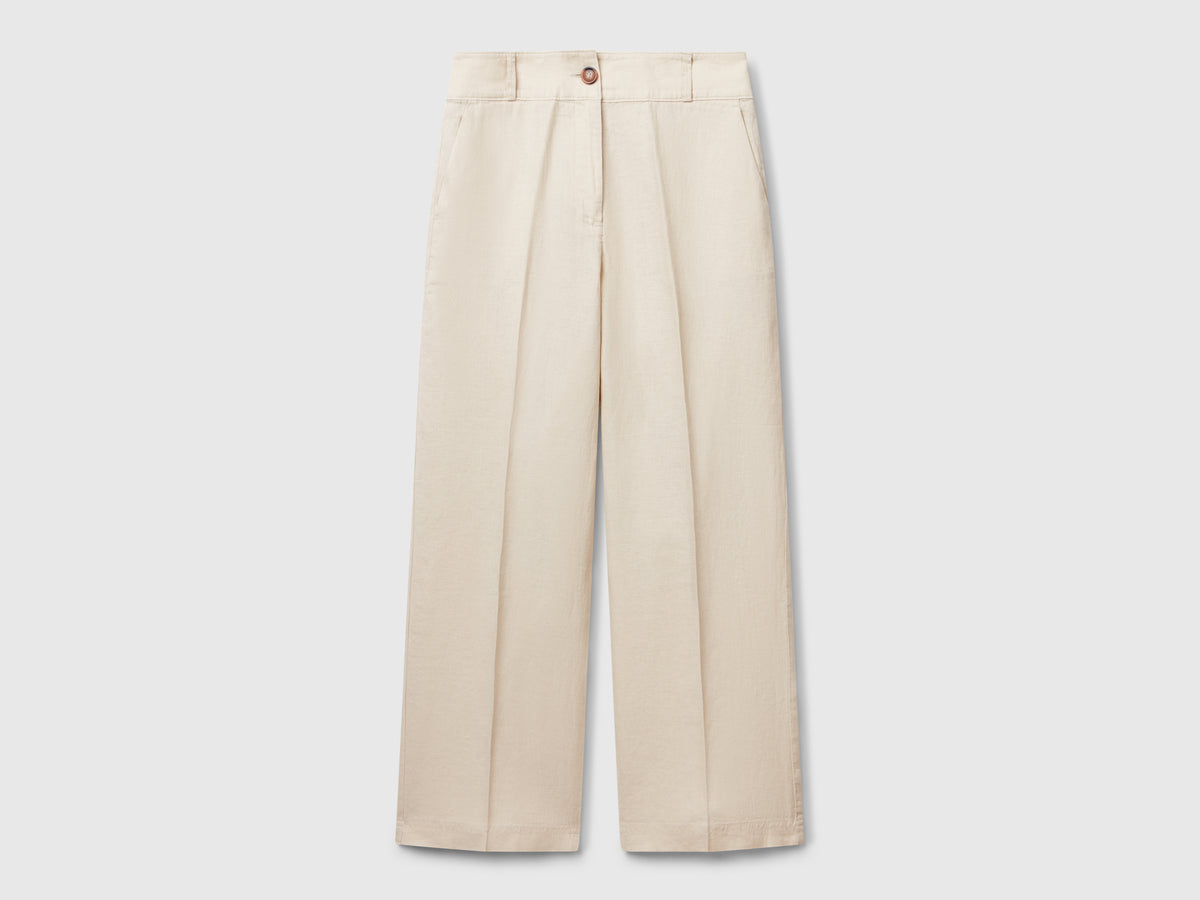 Pantaloni dritti in puro lino