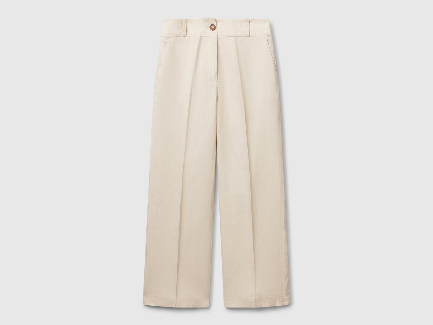 Pantaloni dritti in puro lino da donna beige | Benetton Outlet