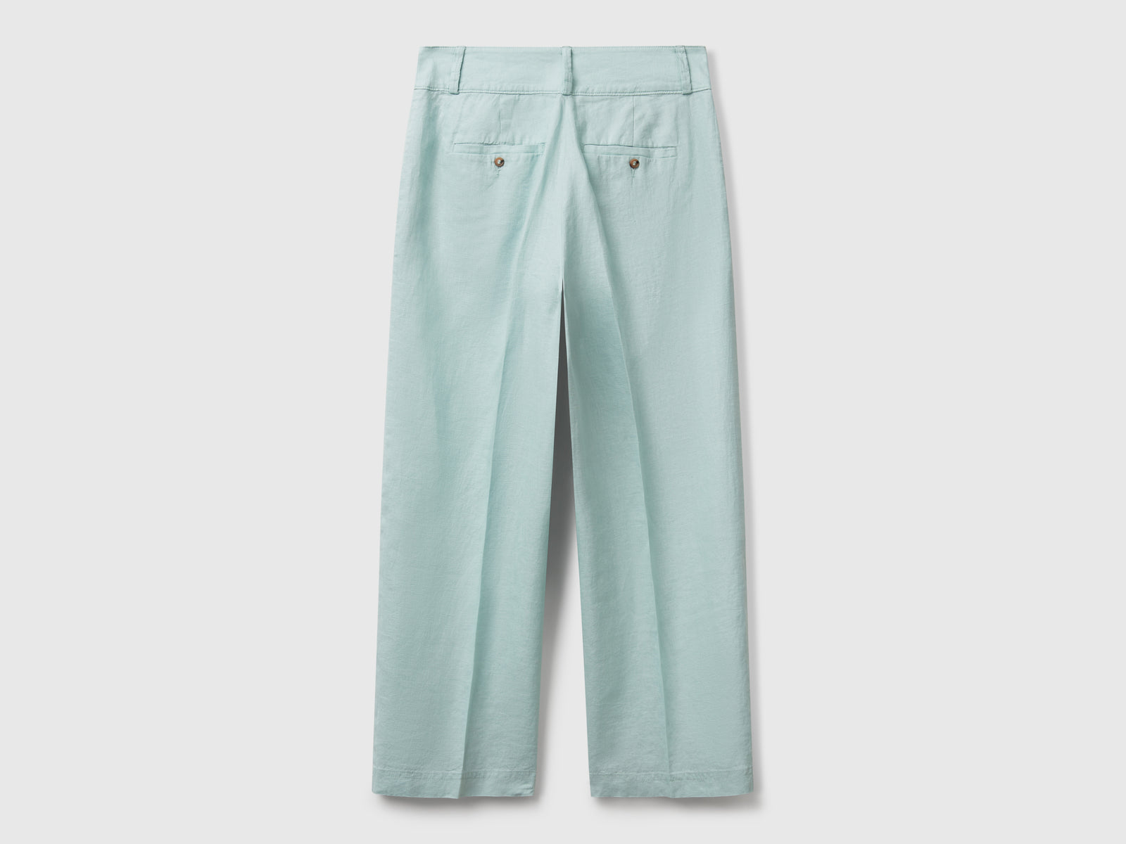 Pantaloni dritti in puro lino da donna verde acqua 2 | Benetton Outlet