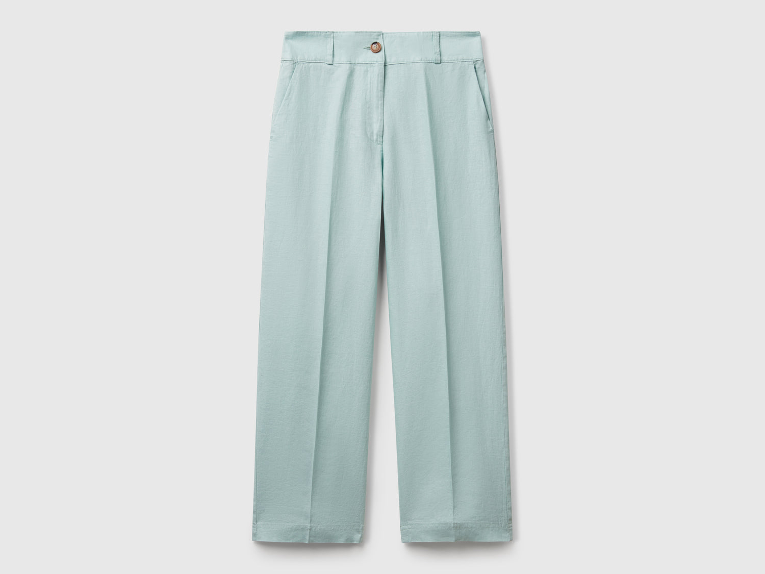 Straight trousers in pure linen da donna verde acqua | Benetton Outlet