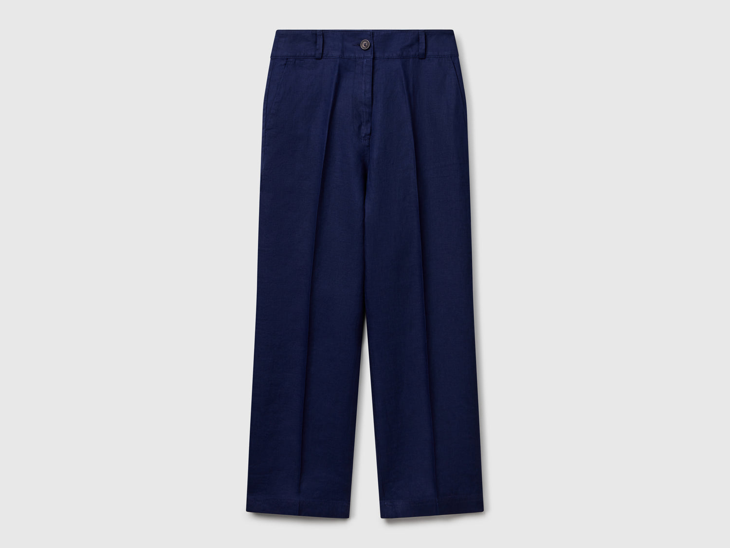 Straight trousers in pure linen da donna blu scuro | Benetton Outlet