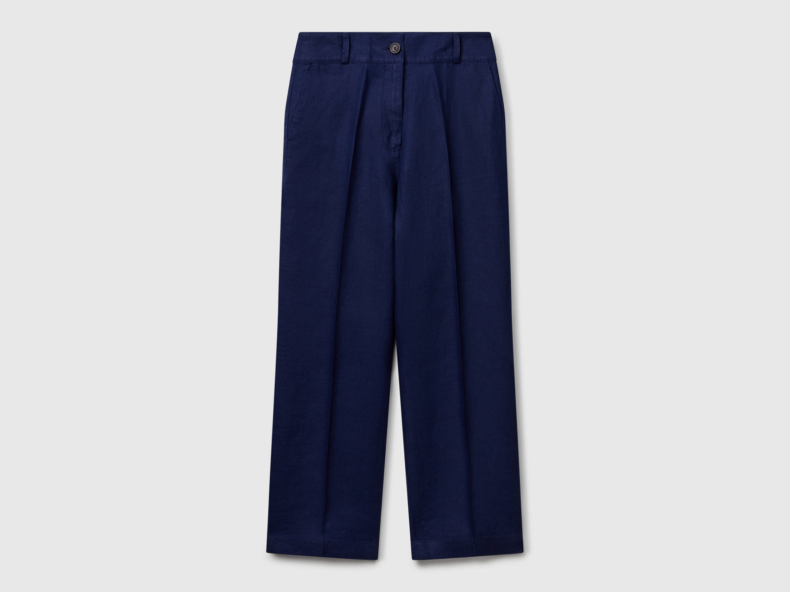 Straight trousers in pure linen da donna blu scuro | Benetton Outlet