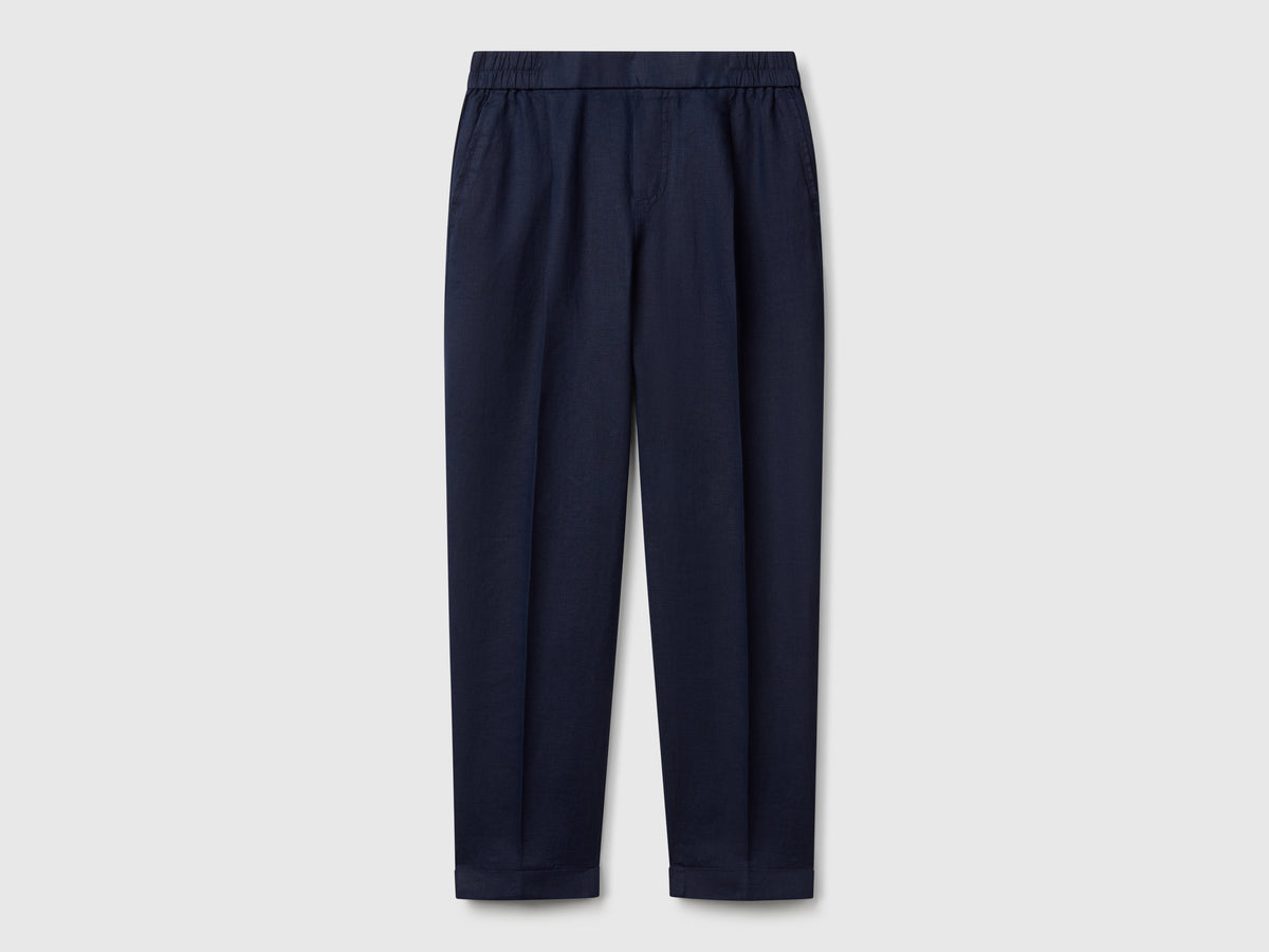 Pantaloni regular fit in puro lino