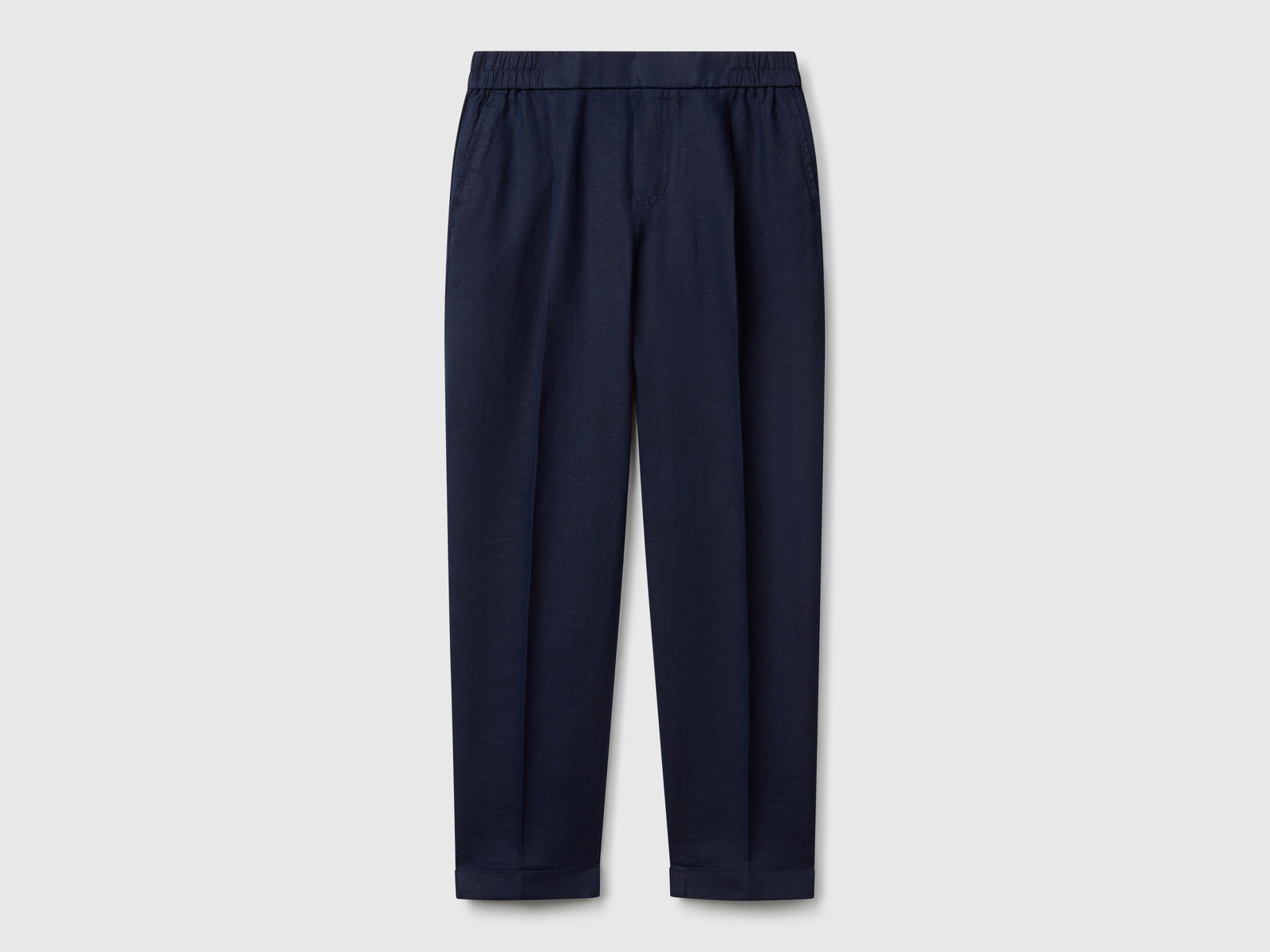 Pantaloni regular fit in puro lino da donna blu | Benetton Outlet