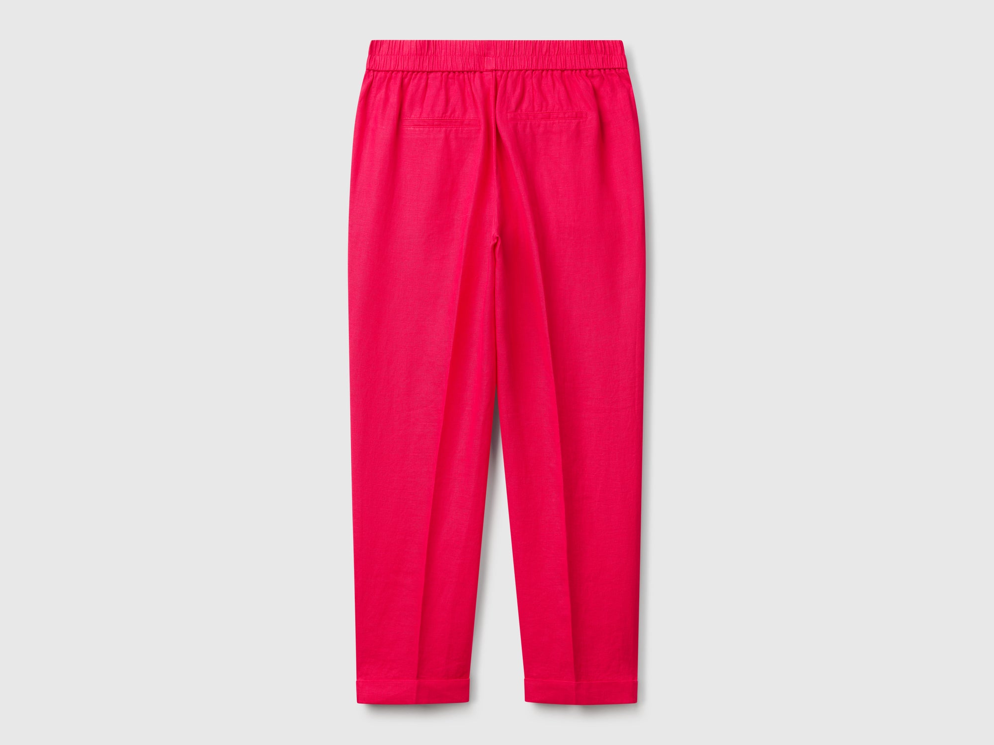 Pantaloni regular fit in puro lino da donna fucsia Benetton Outlet
