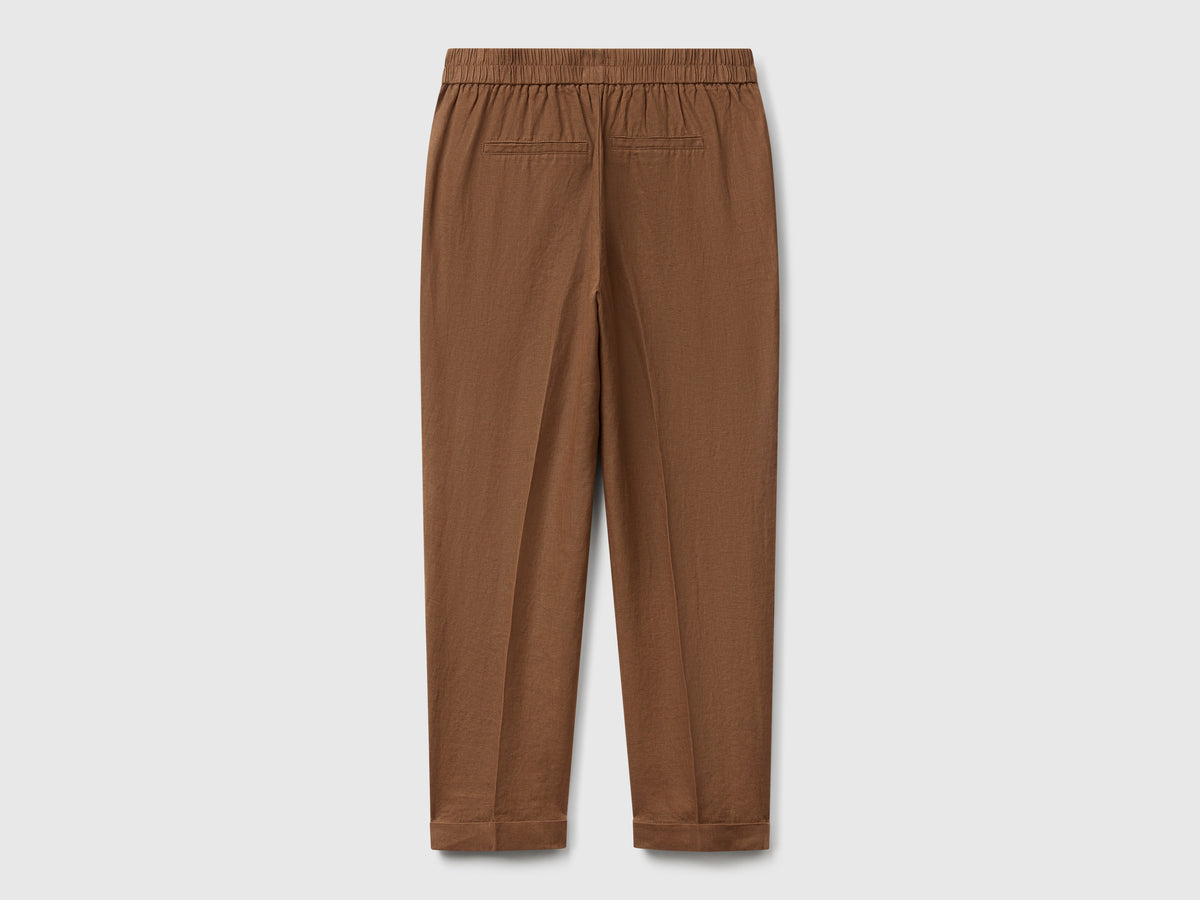 Pantaloni regular fit in puro lino