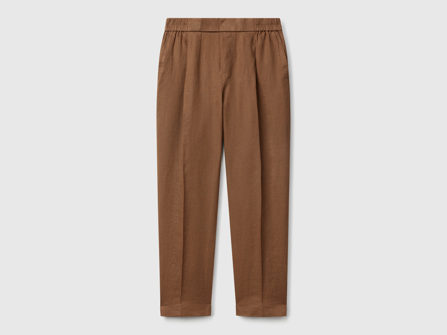 Pantaloni regular fit in puro lino da donna marrone | Benetton Outlet