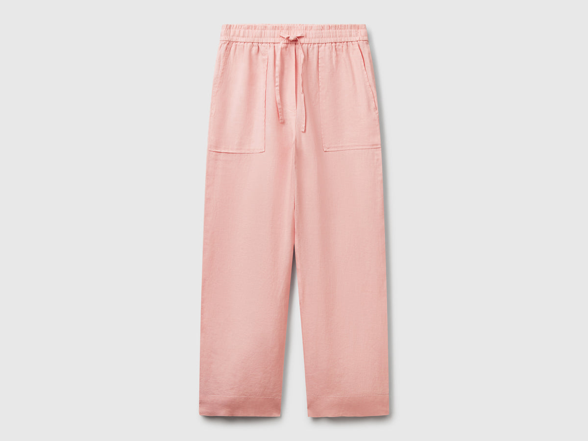 Pantaloni in puro lino con elastico