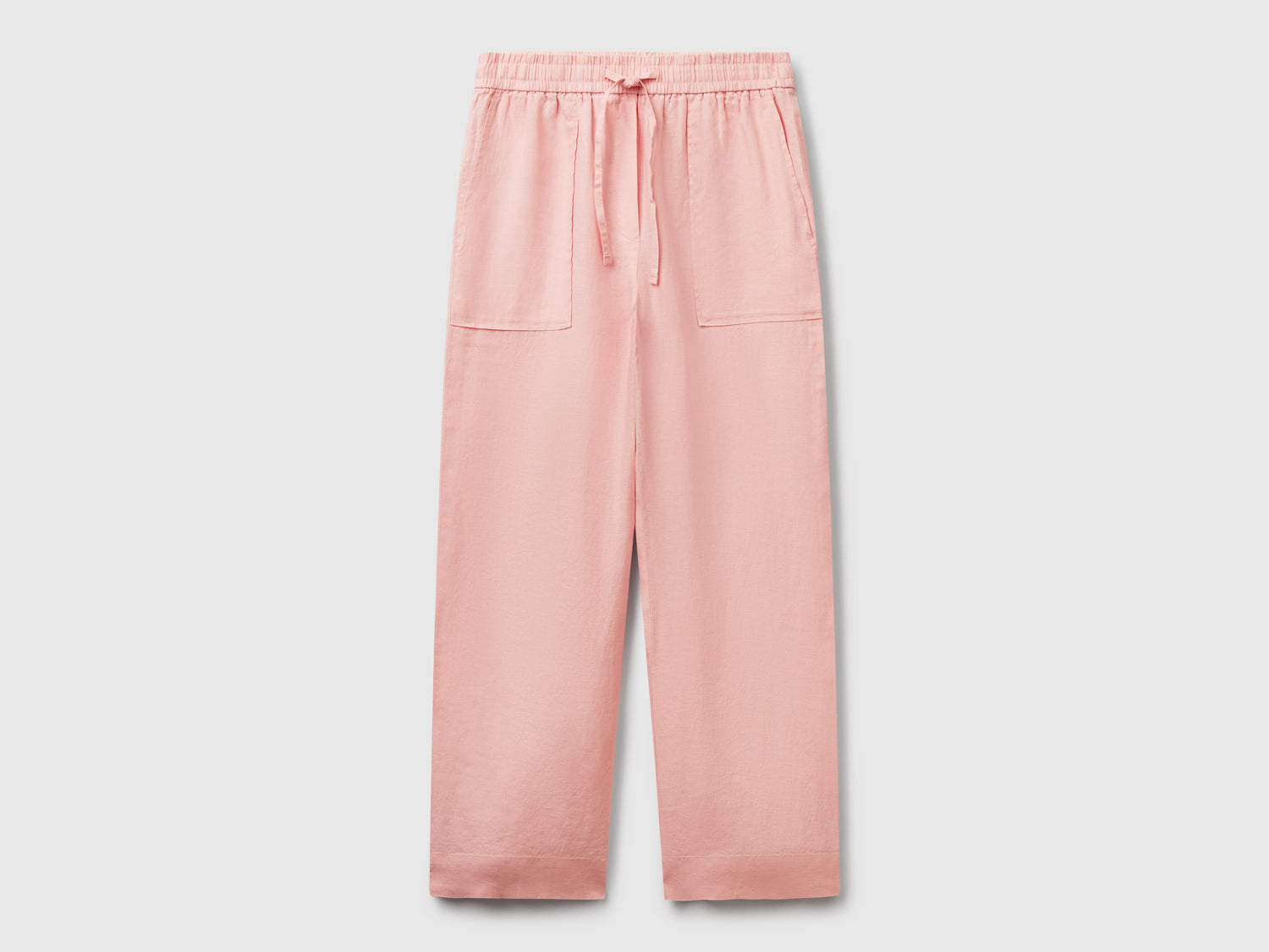 Pantaloni in puro lino con elastico da donna rosa tenue | Benetton Outlet
