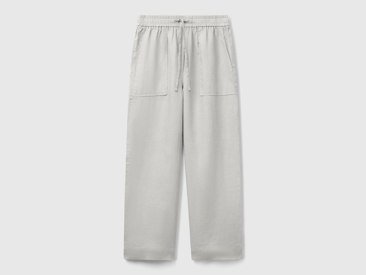 Pantaloni in puro lino con elastico