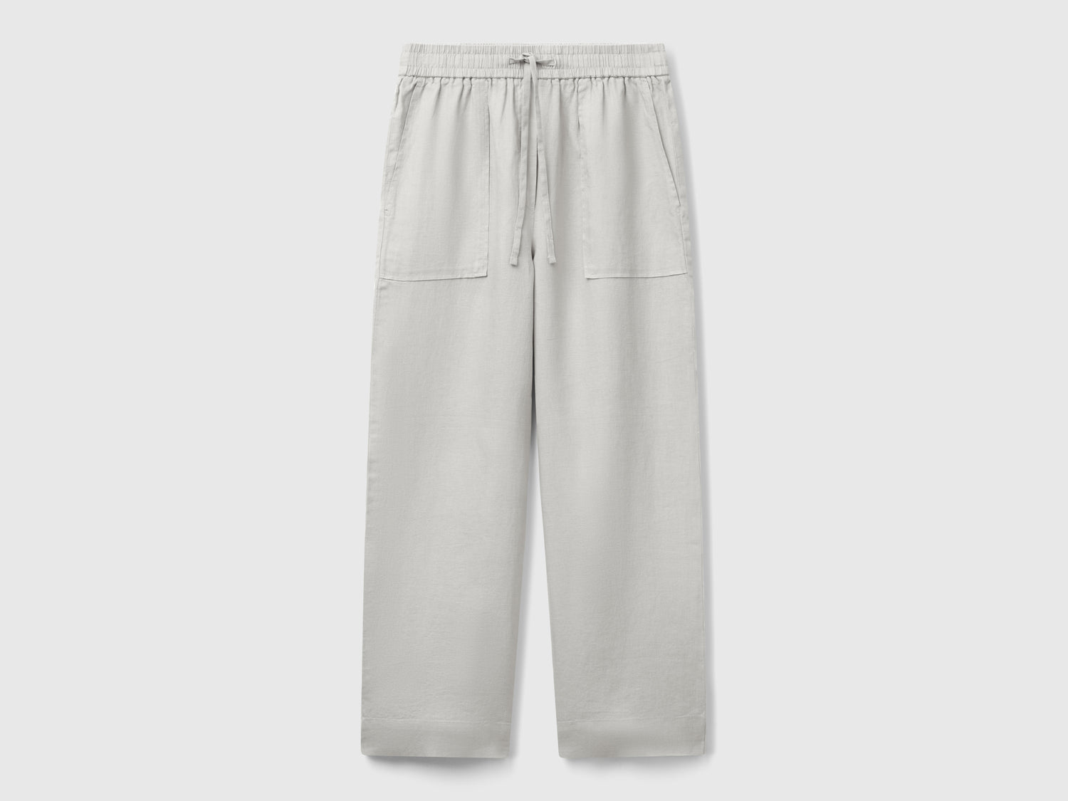 Pantaloni in puro lino con elastico da donna grigio | Benetton Outlet