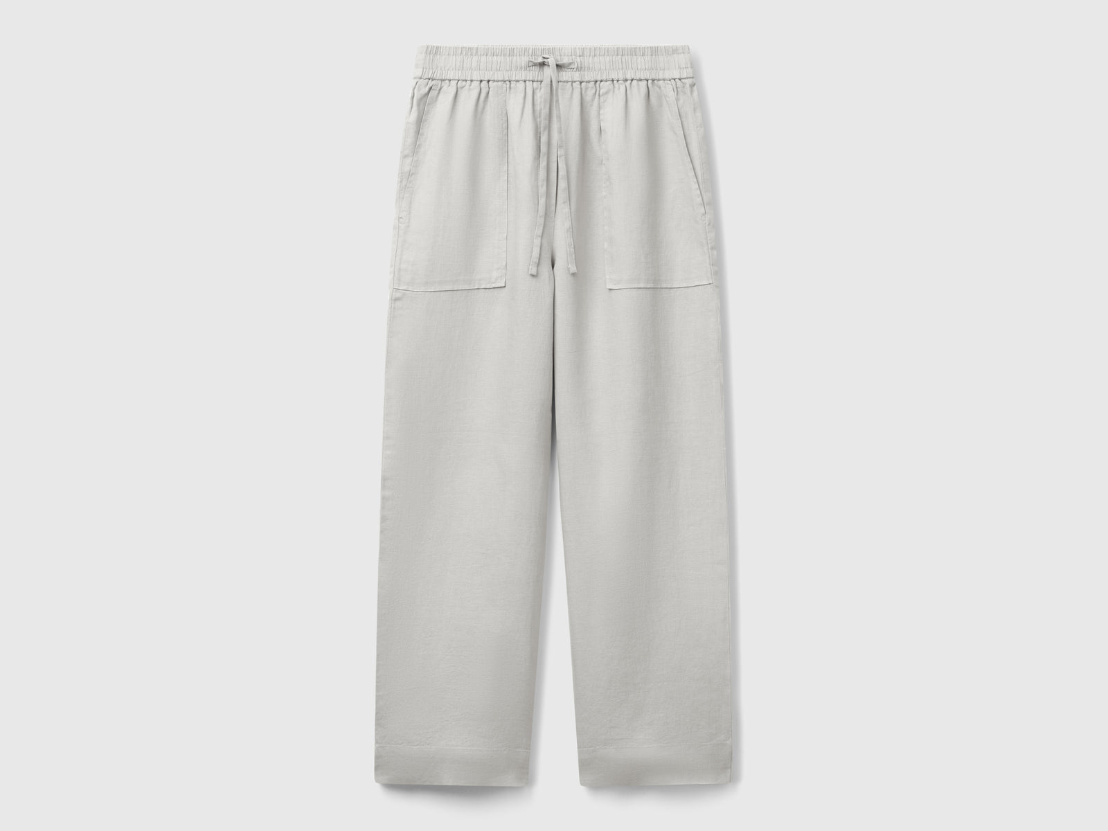 Pantaloni in puro lino con elastico da donna grigio | Benetton Outlet
