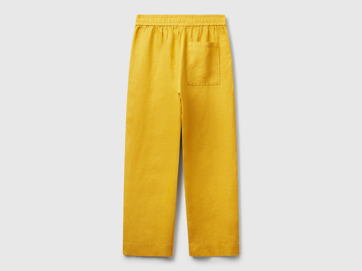 Pantaloni in puro lino con elastico