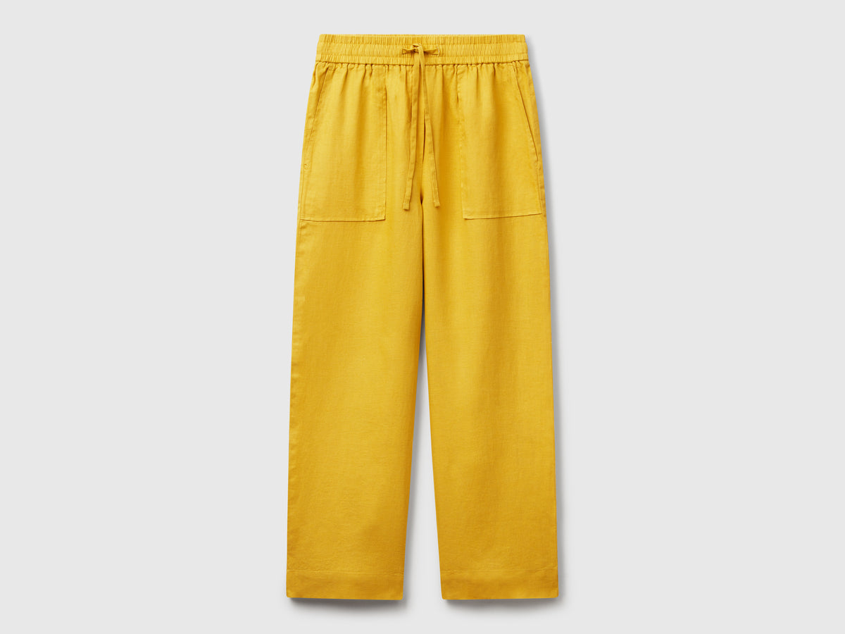 Pantaloni in puro lino con elastico