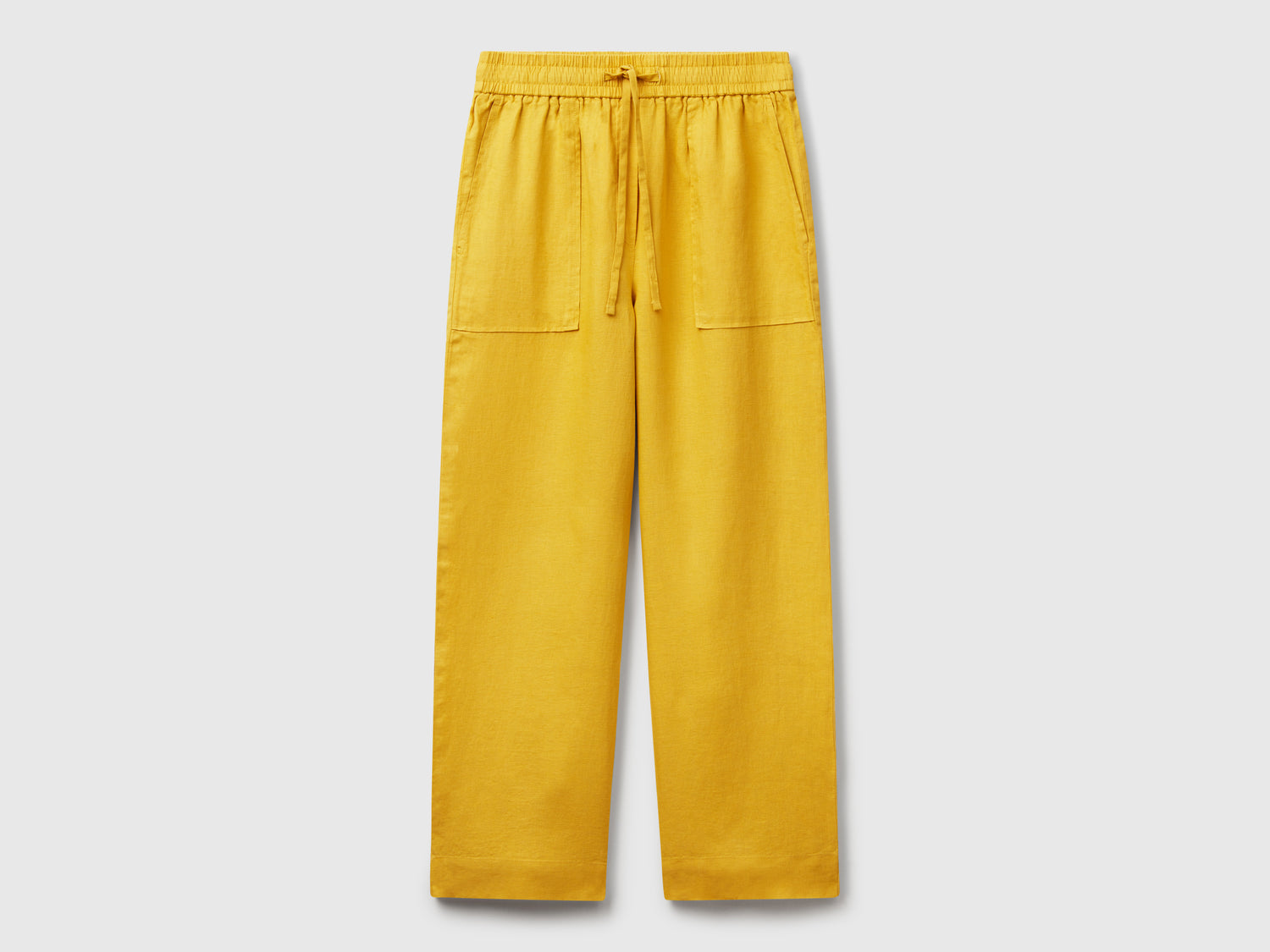 Pantaloni in puro lino con elastico da donna senape | Benetton Outlet