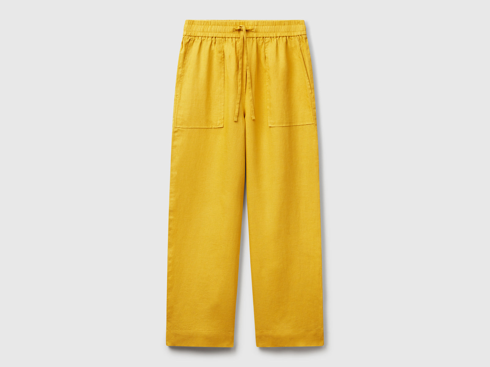 Pantaloni in puro lino con elastico da donna senape | Benetton Outlet