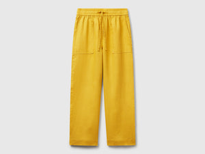 Pantaloni in puro lino con elastico