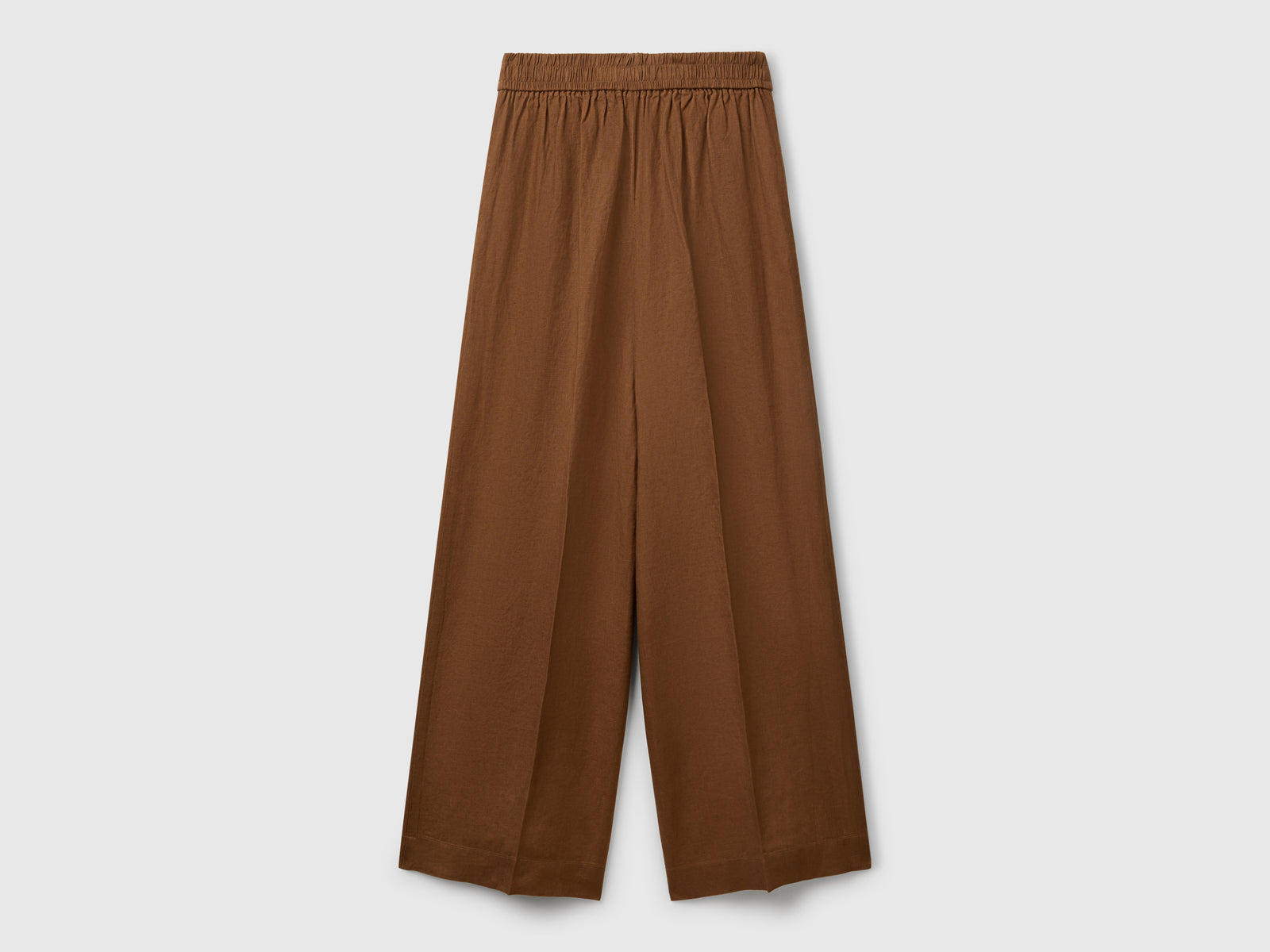 Pantaloni palazzo in 100% lino da donna marrone 2 | Benetton Outlet