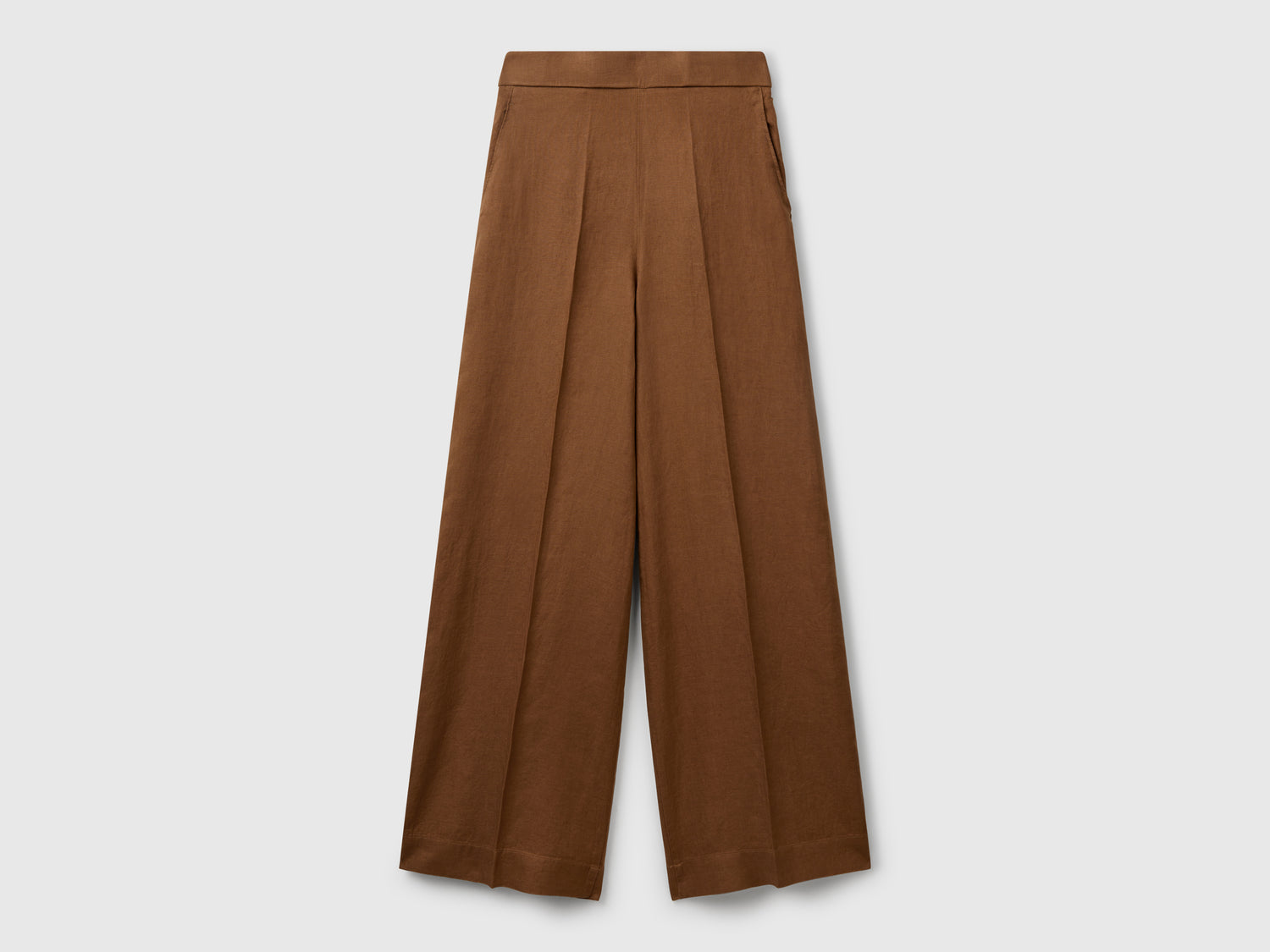 Pantaloni palazzo in 100% lino da donna marrone | Benetton Outlet