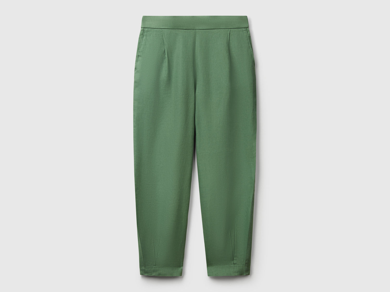 Pantaloni morbidi in puro lino da donna verde | Benetton Outlet