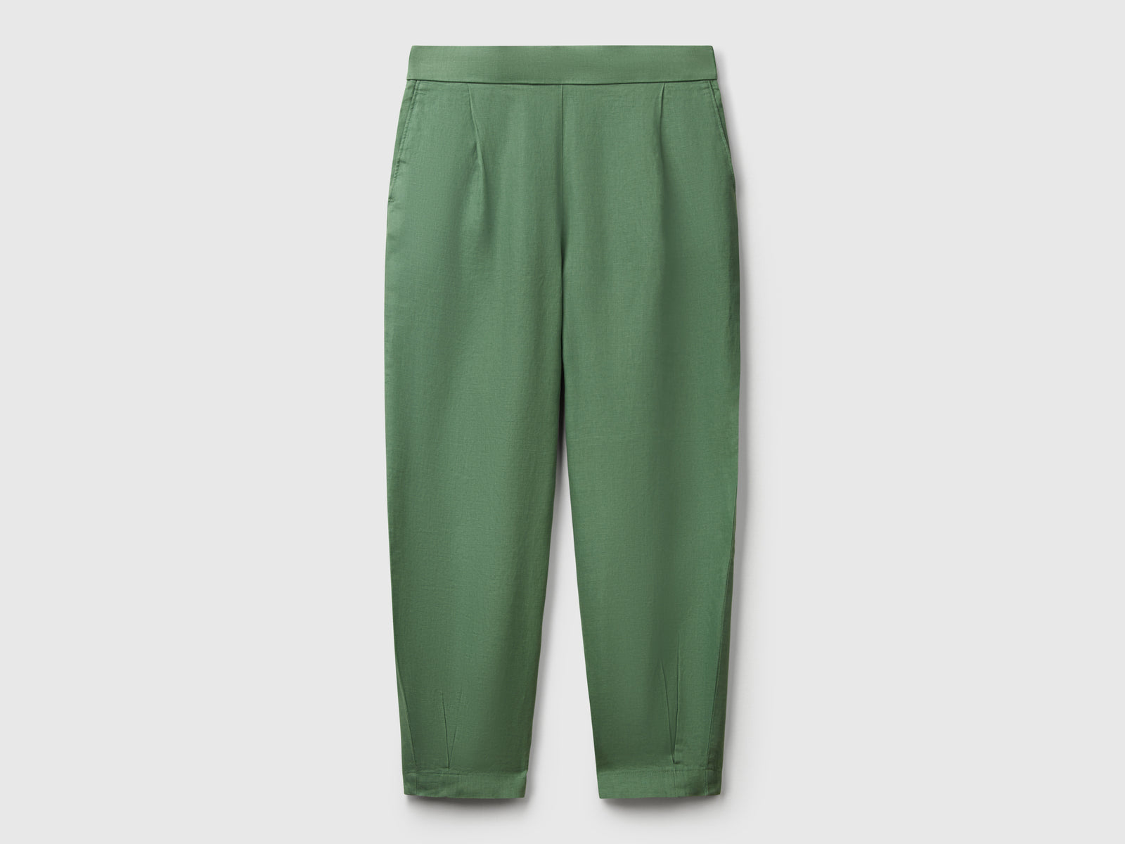 Pantaloni morbidi in puro lino da donna verde | Benetton Outlet
