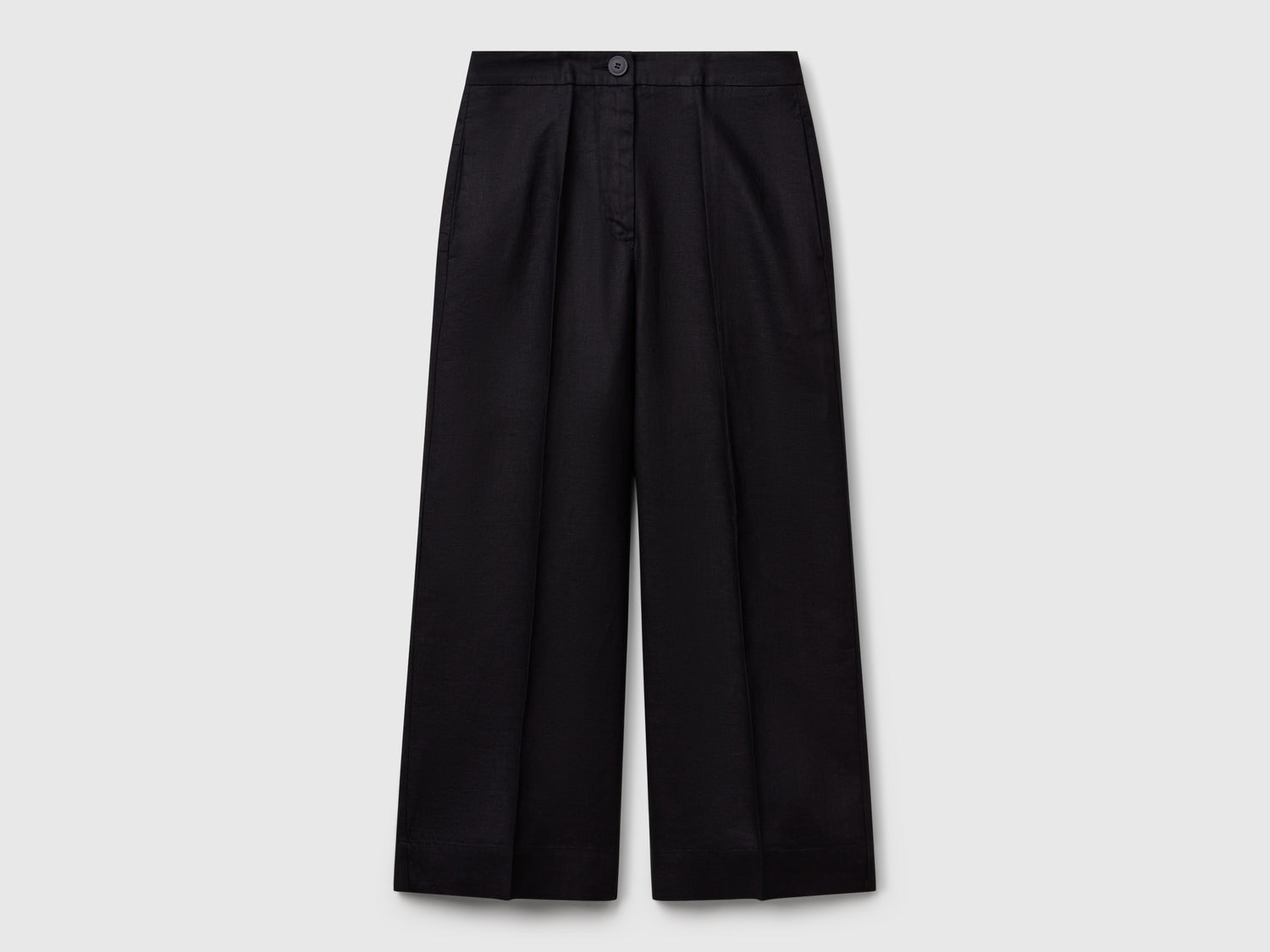 Cropped trousers in pure linen da donna nero | Benetton Outlet