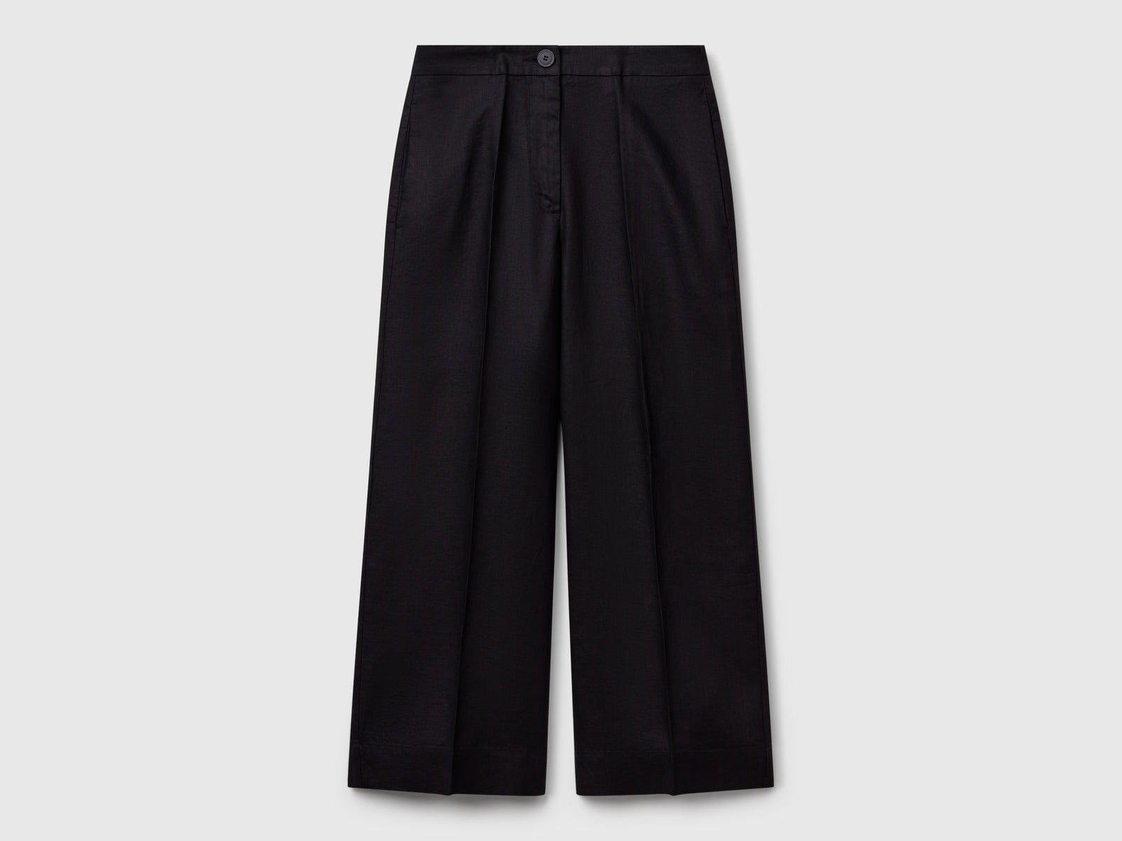 Cropped trousers in pure linen da donna nero | Benetton Outlet
