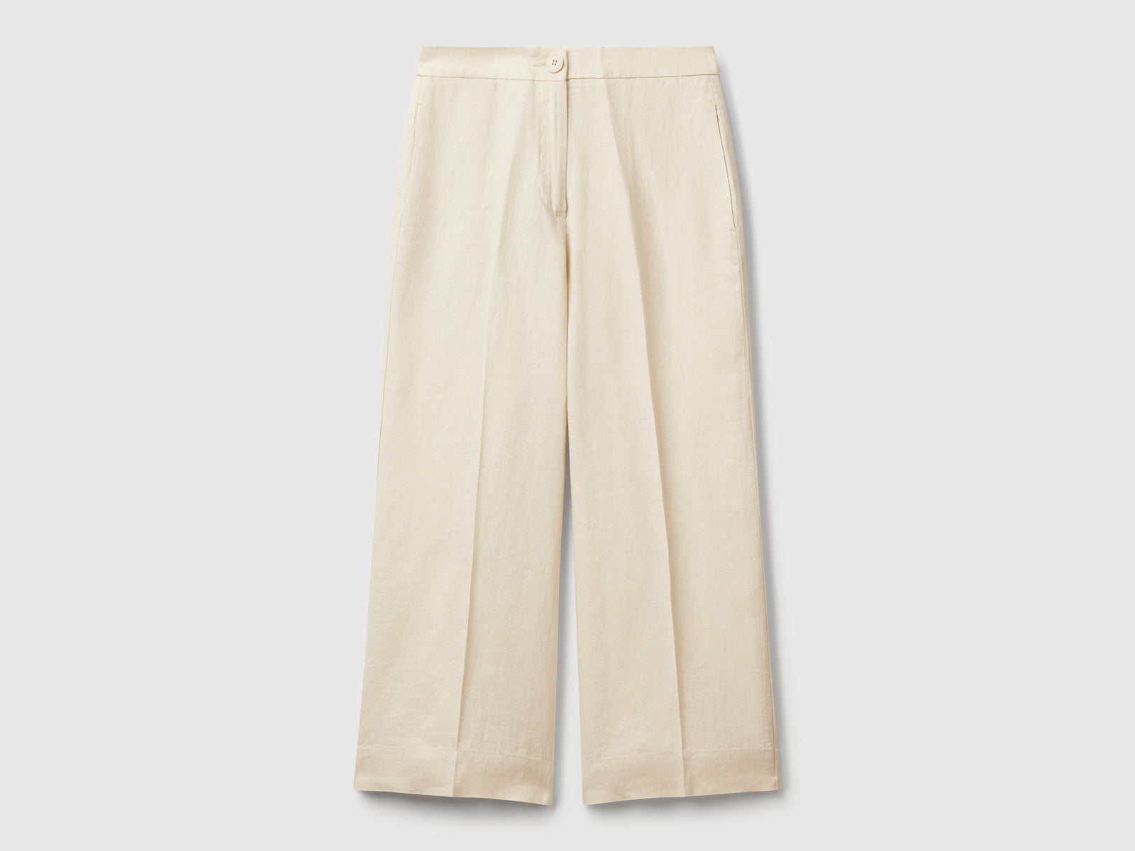 Pantaloni cropped in puro lino da donna beige | Benetton Outlet