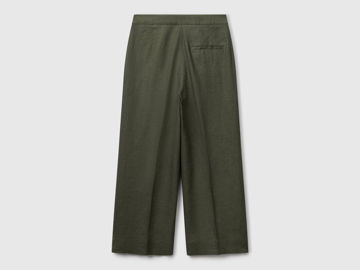 Pantaloni cropped in puro lino