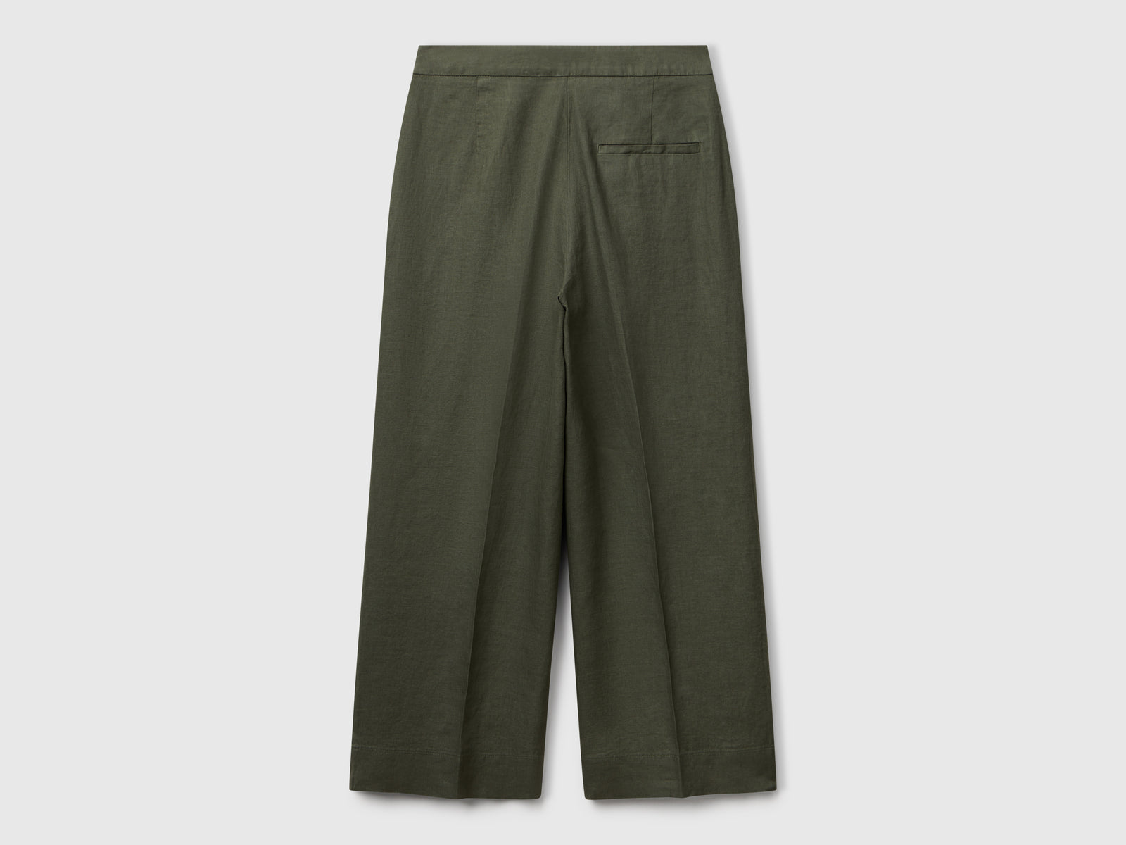 Pantaloni cropped in puro lino da donna verde militare 2 | Benetton Outlet